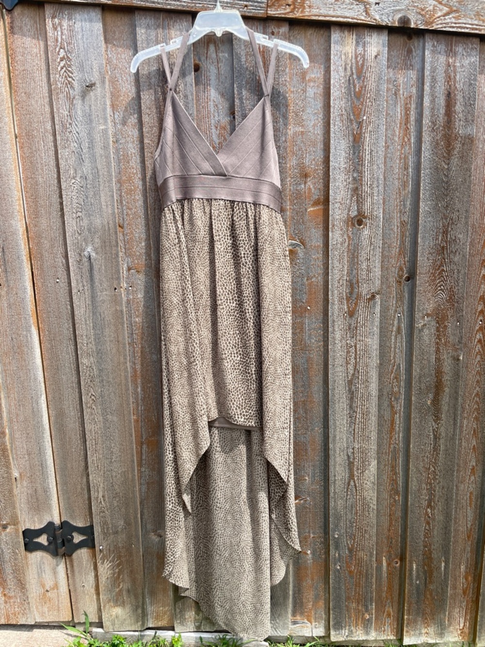 Guess Taupe High-Low Halter Maxi Dress